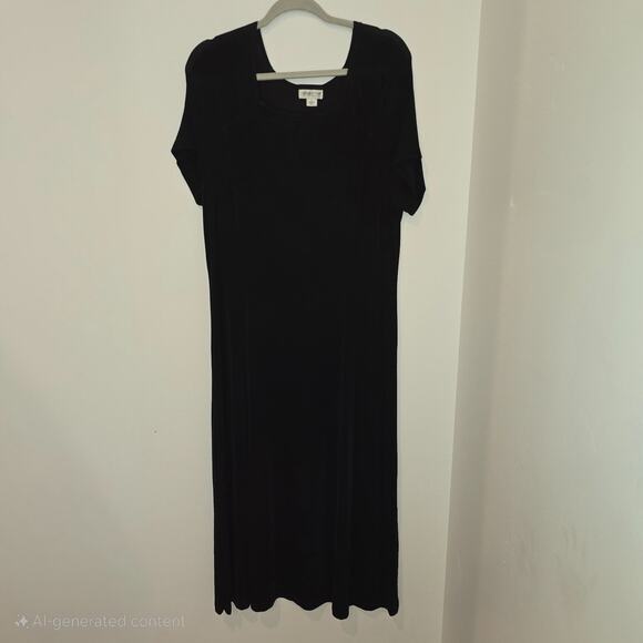 Vintage Coldwater Creek Maxi Dress Size L Black Short Sleeeve Travel Knit Slink - Picture 1 of 7